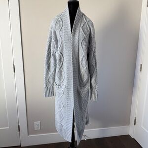 GAP Long Cable-Knit Open Front Cardigan – Light Gray – Size L